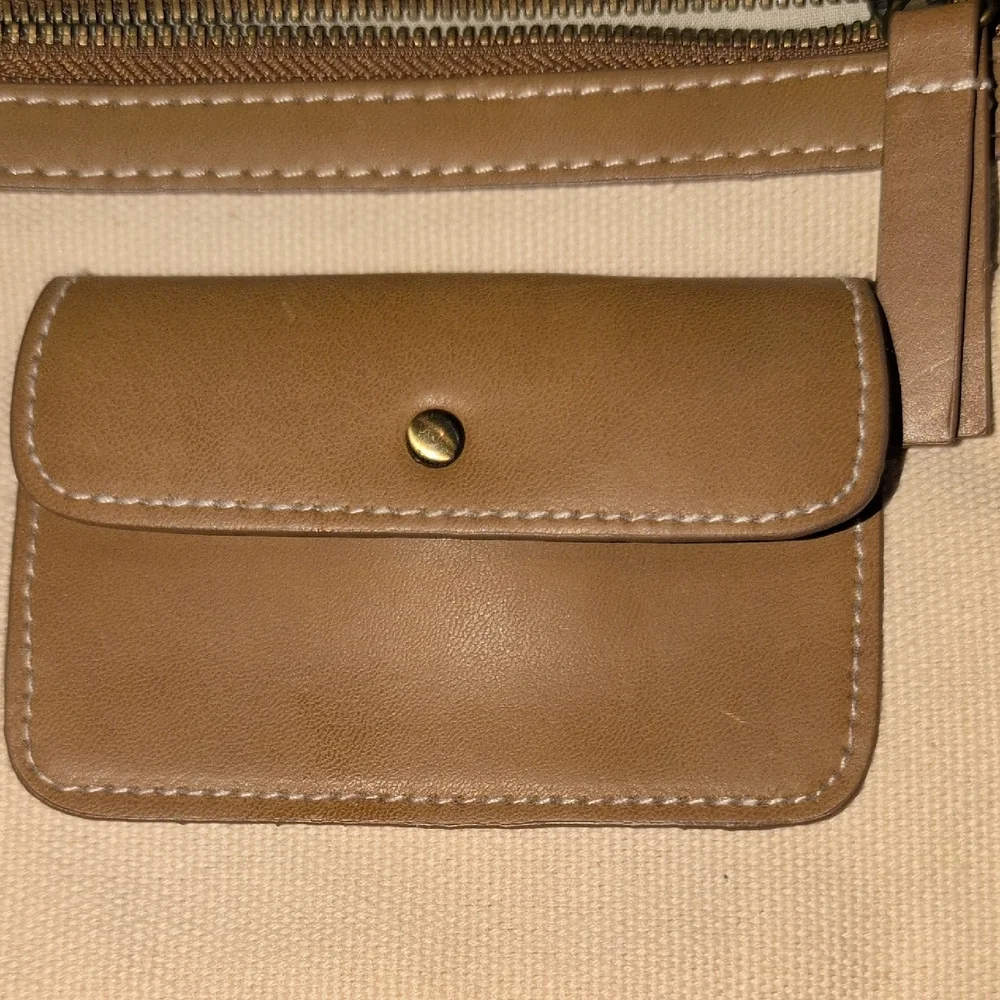 Chloé Canvas & Tan Leather Cosmetics Bag Or Pouch